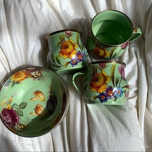 Mackenzie-Childs Green Floral Enamel Dishware Set